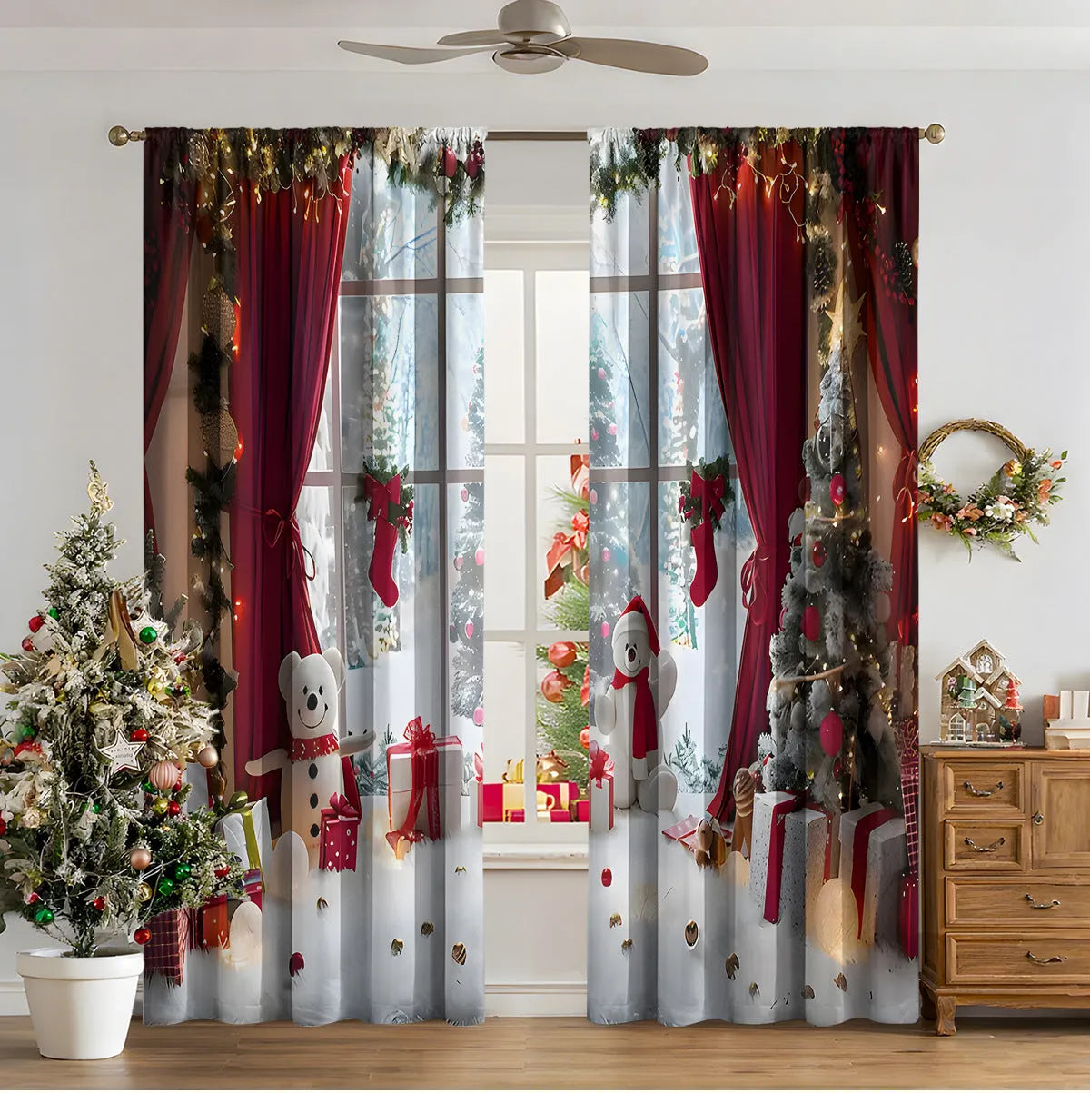 3D digital printed Christmas curtains in polyester with sunshade function and modern design