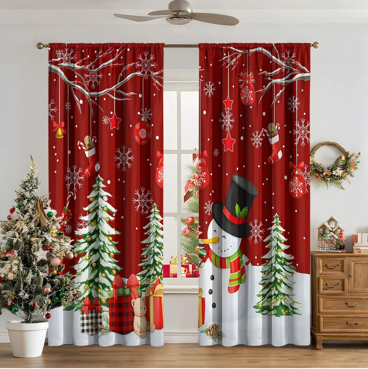 3D digital printed Christmas curtains in polyester with sunshade function and modern design