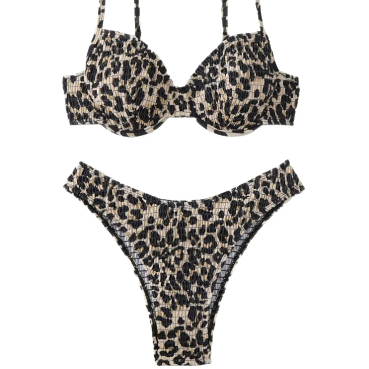 Leopard print backless bikini swimsuit for women with adjustable ties in brown mixed colour