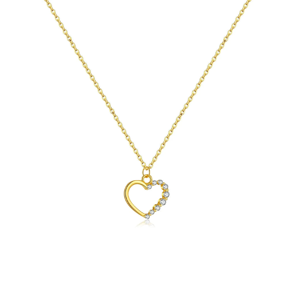 925 sterling silver hollow heart necklace in white gold finish on regular chain for women fashion OL style