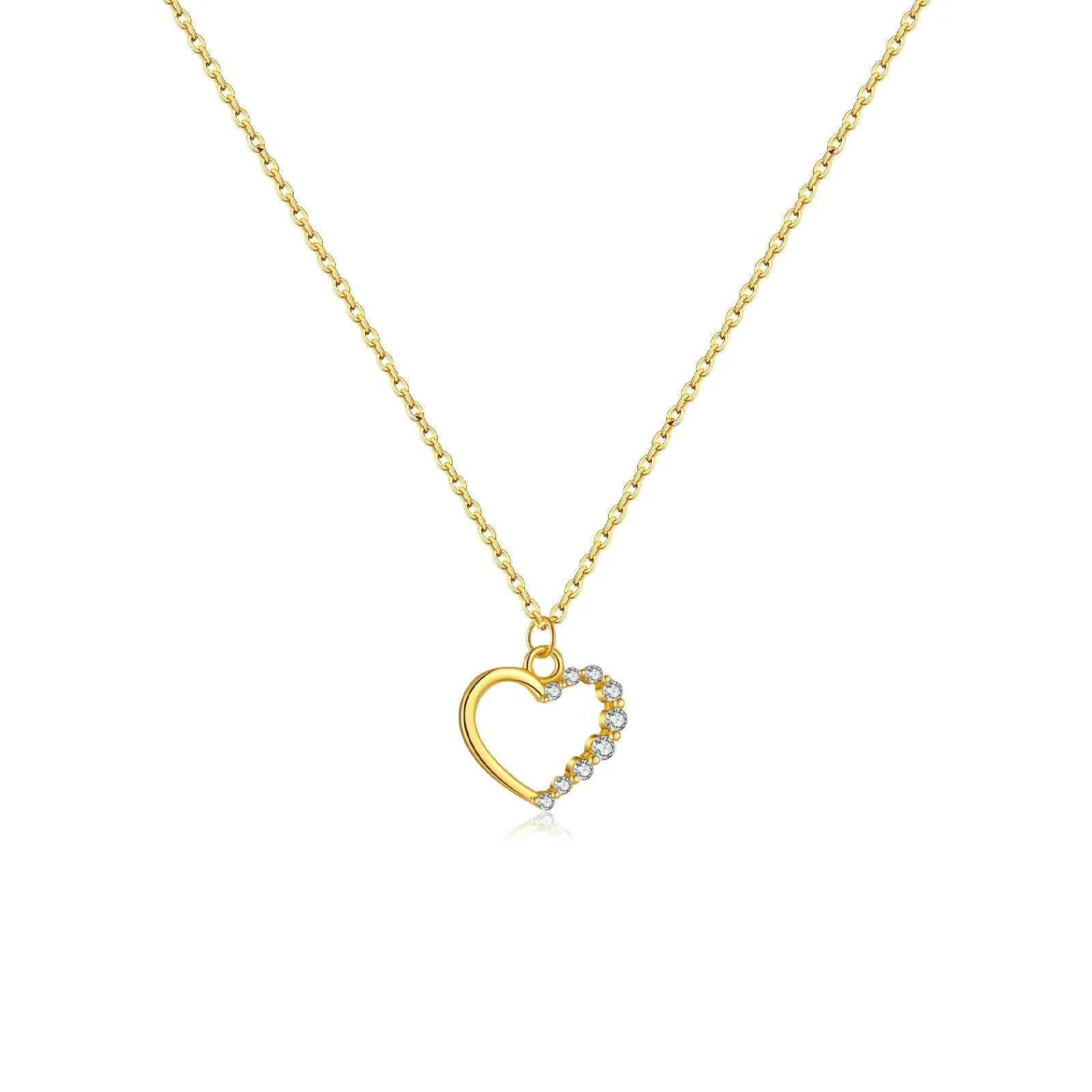 925 sterling silver hollow heart necklace in white gold finish on regular chain for women fashion OL style