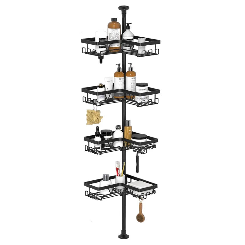 Hole-free retractable bathroom storage rack with four stainless steel layers
