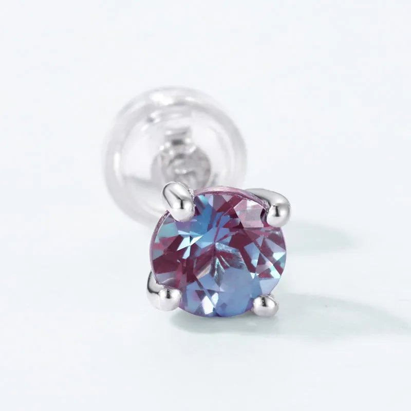 925 silver ear studs with round cultivated alexandrite stones in geometric setting