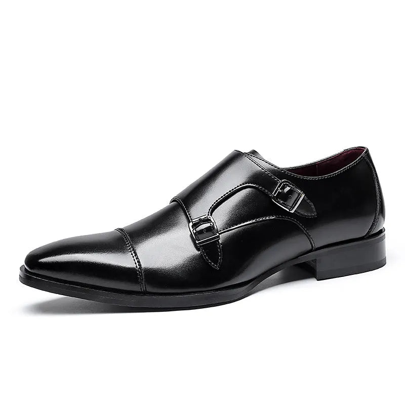 Men's casual leather shoes cowhide square toe business oxfords black colour with metal thread accents