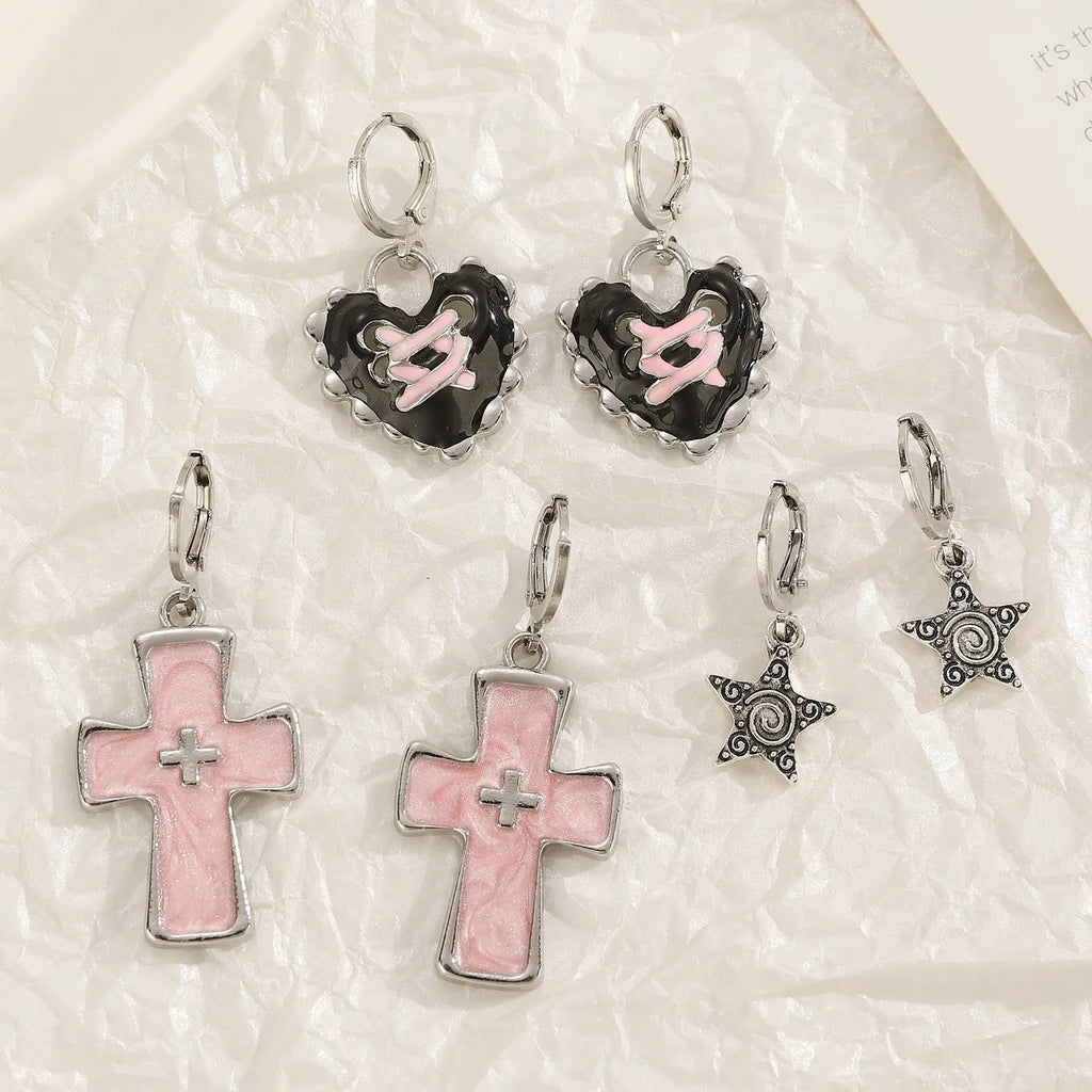 Women's alloy cross crystal earrings in five colour options with geometric and animal Zodiac designs