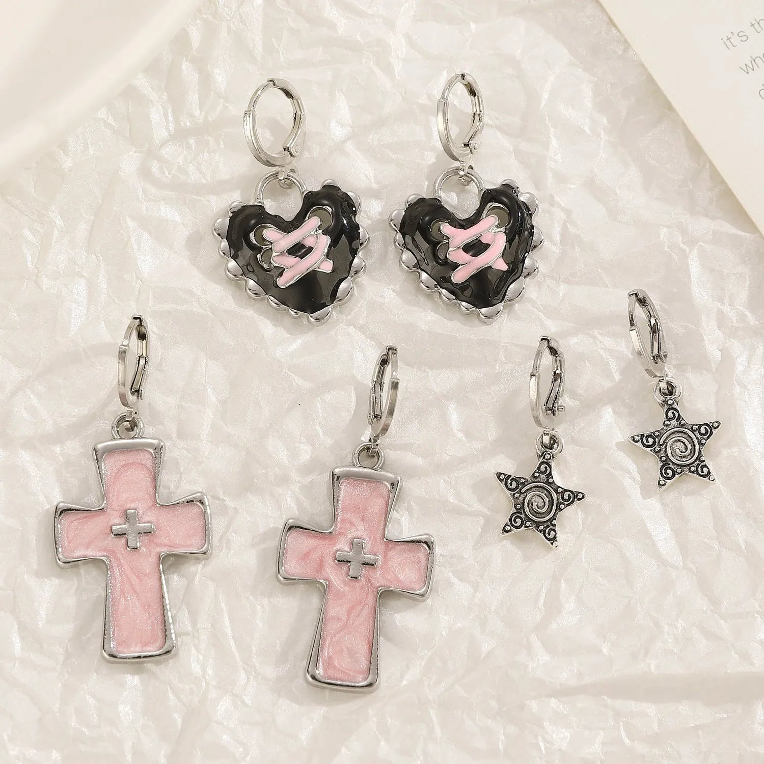 Women's alloy cross crystal earrings in five colour options with geometric and animal Zodiac designs