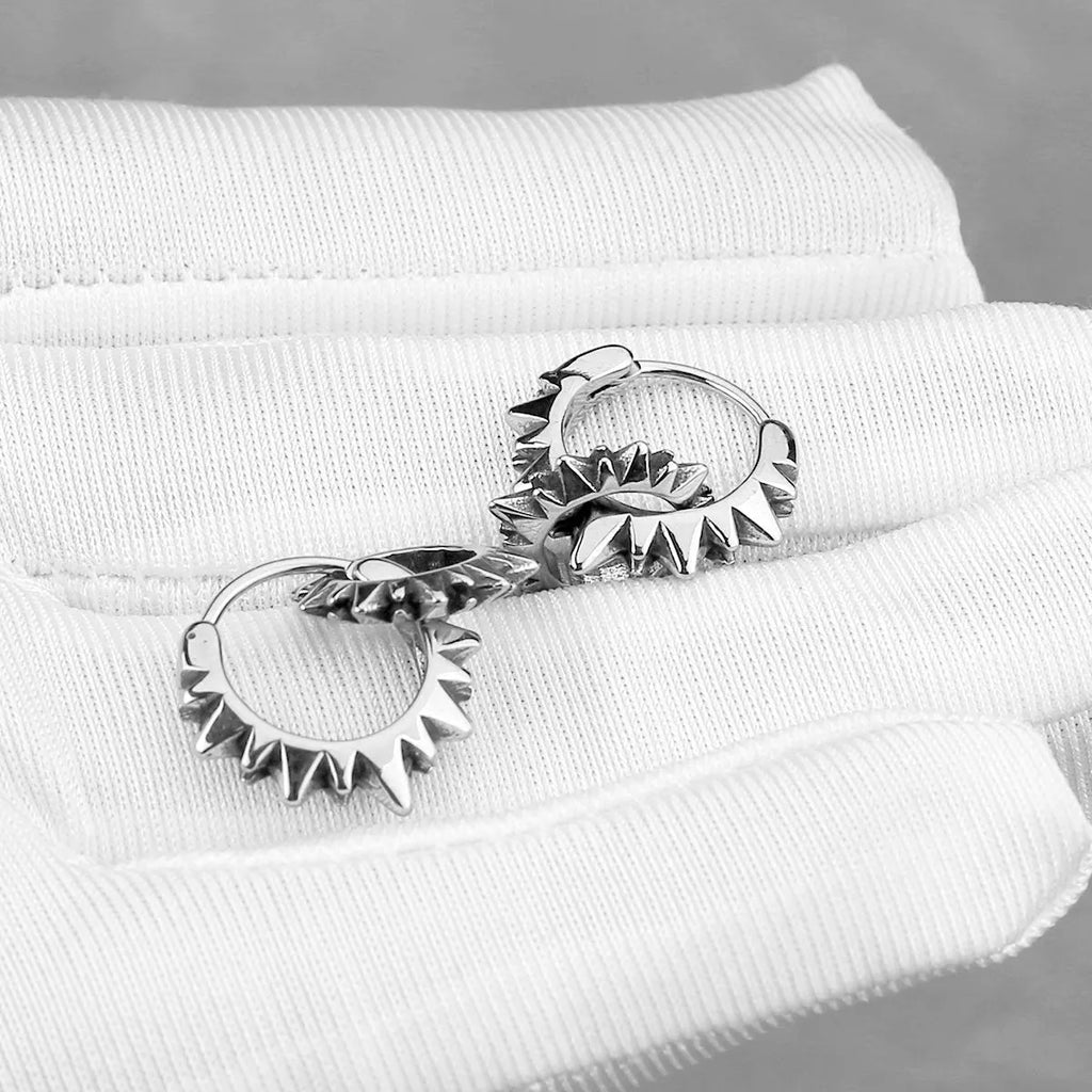 Polished stainless steel round ring earrings in retro European and American style
