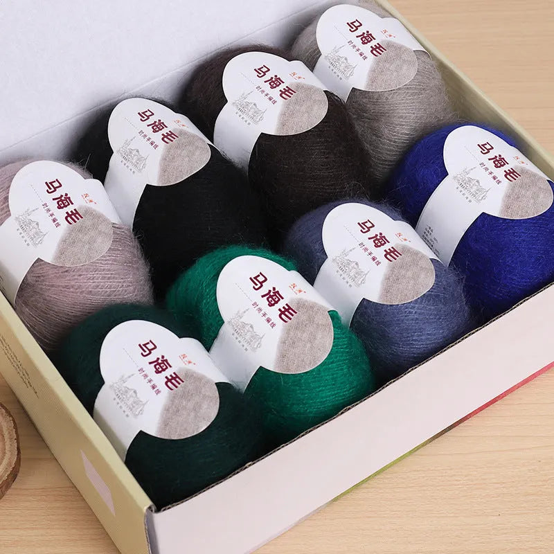 Mohair scarf DIY kit with wool balls and Inverness thread for hand-weaving in 34 colour options