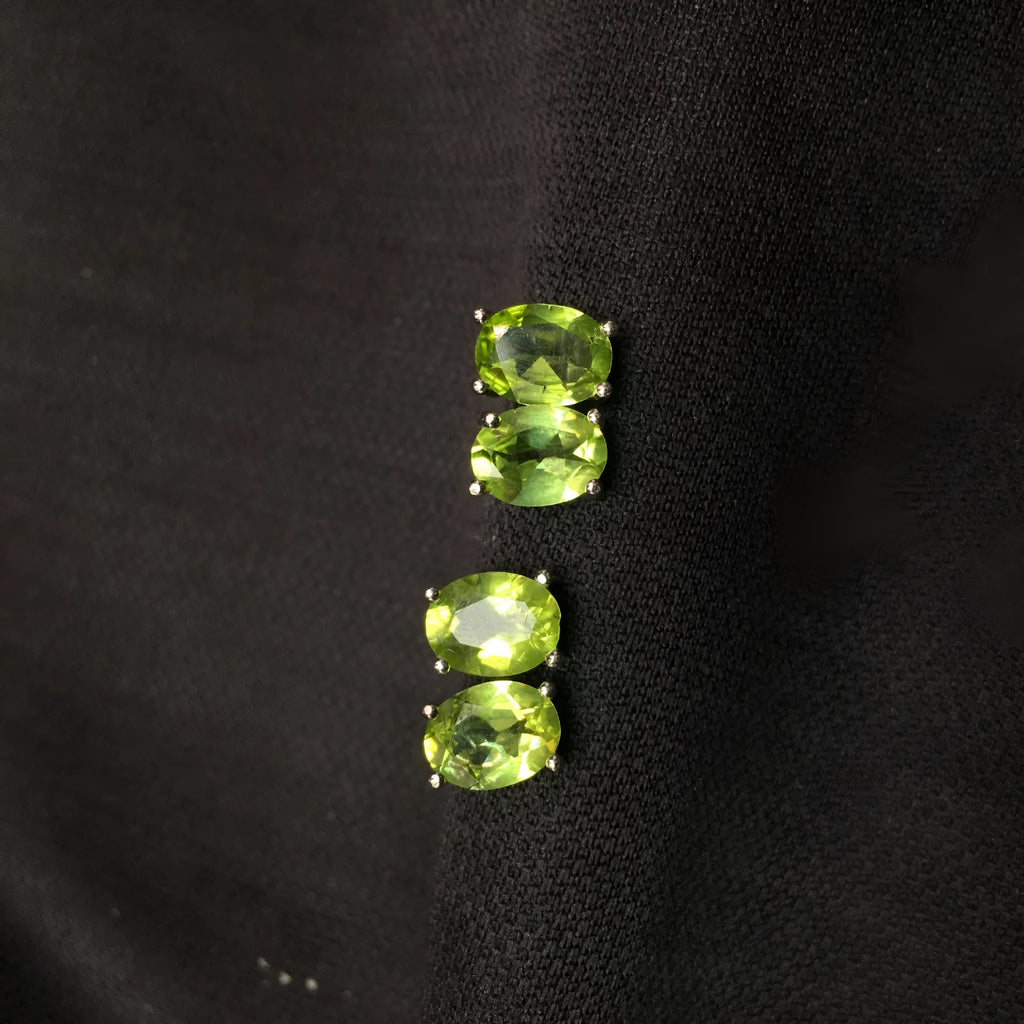 S925 sterling silver stud earrings with oval green olivine gemstone