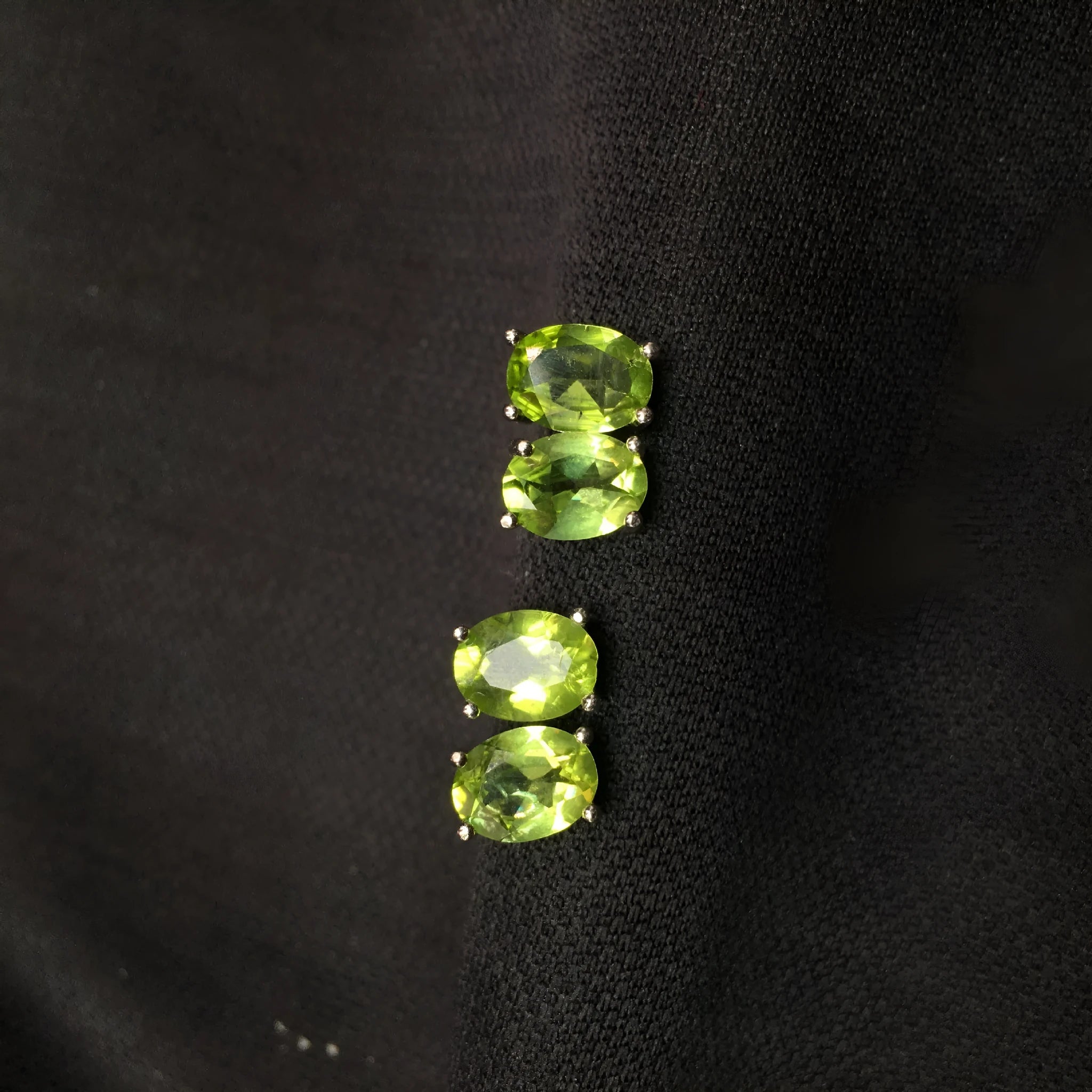 S925 sterling silver stud earrings with oval green olivine gemstone