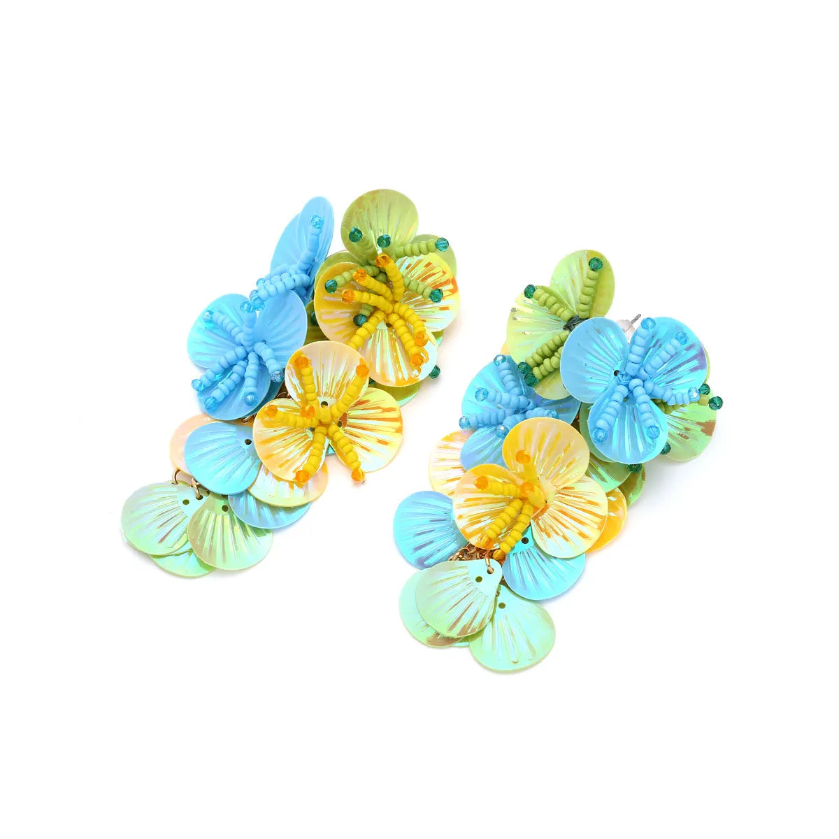 Handmade string bead flower earrings in colourful, rose and purple European American style designs