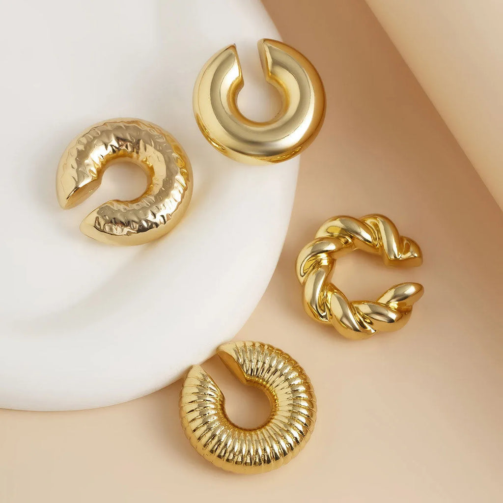 Geometric CCB ear clip set in gold or silver colours for women without pierced ear requirements