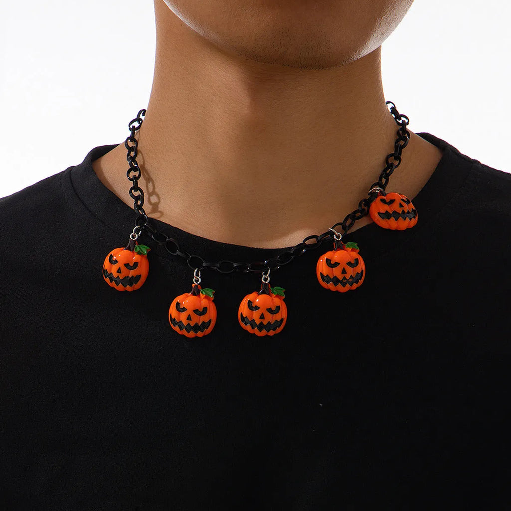Halloween necklace with acrylic ghost pumpkin pendant on 67 cm chain in mixed colours