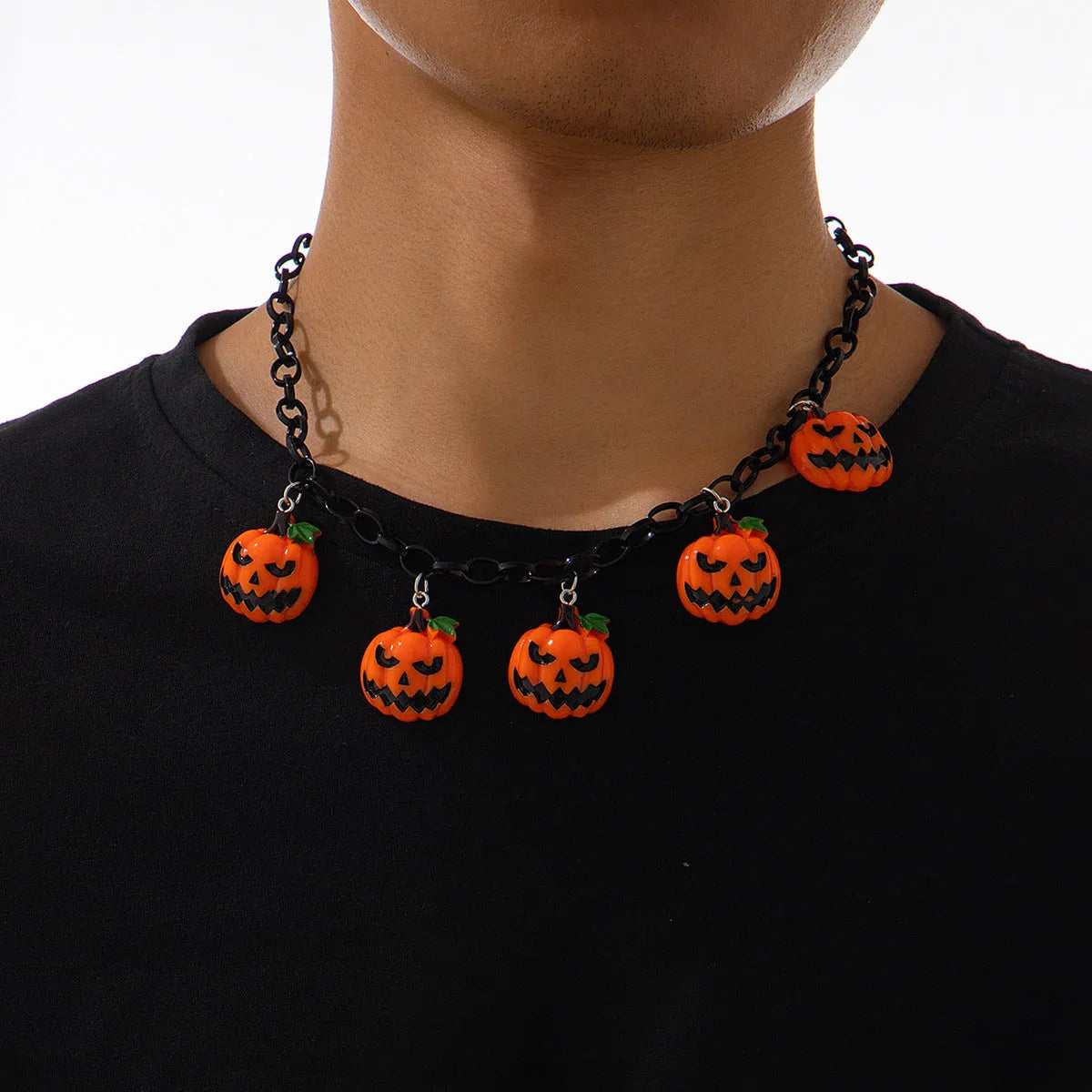 Halloween necklace with acrylic ghost pumpkin pendant on 67 cm chain in mixed colours