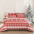 Red Christmas Love Song pattern bed three-piece set with quilt cover and pillowcases on a bed