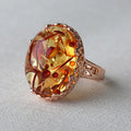 Amber beeswax ring with new amber type A stone on alloy band, ethnic retro style jewellery
