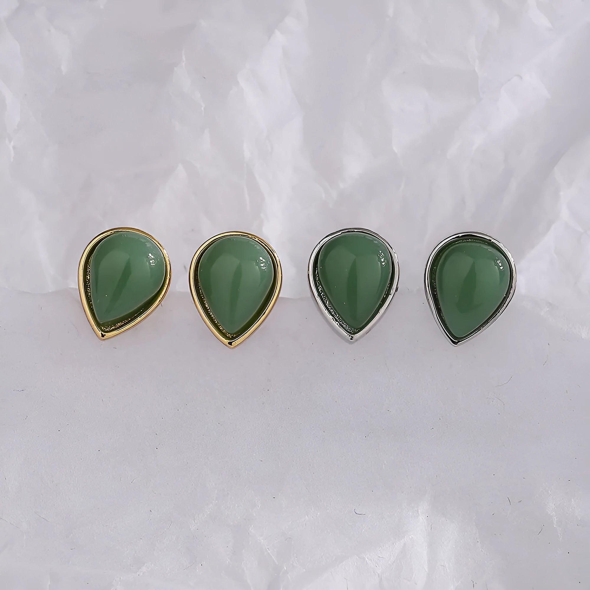 New Chinese style women's earrings copper water drop Hetian jade ear studs white gold finish