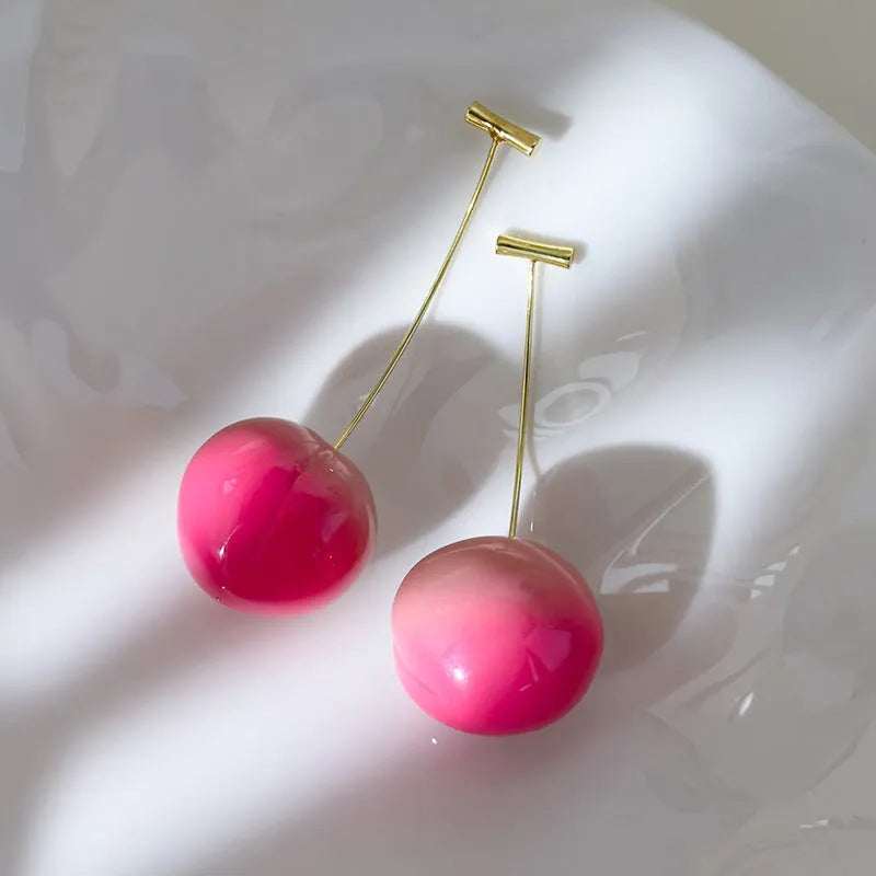 Acrylic peach fruit earrings with copper fittings in small and large size options