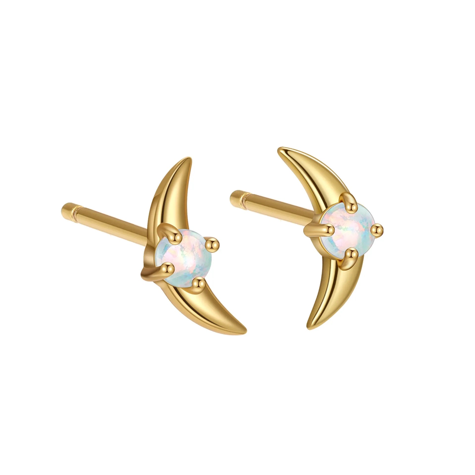 A pair of women's geometric earrings made from 925 silver, shown in gold plating with a blue stone accent.