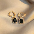 Geometric quadrilateral copper earrings with black zircon detail in French court retro style