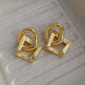 Copper retro circle pendant earrings with 3.4cm height geometric design in gold or silver electroplated finish