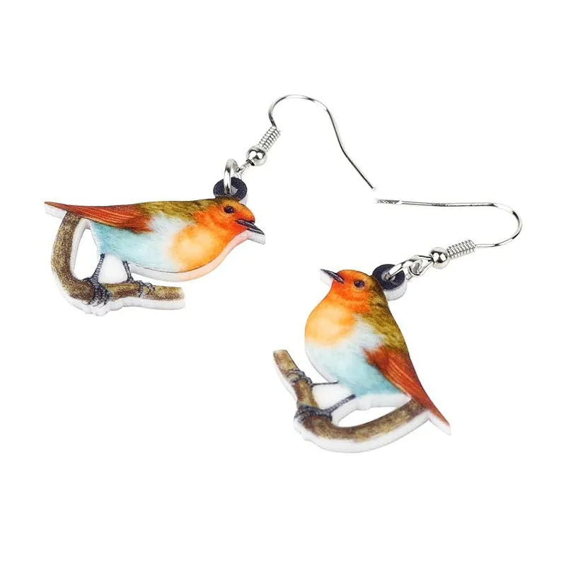 Blue titmouse design acrylic pendant earrings with snake pattern and geometric elements