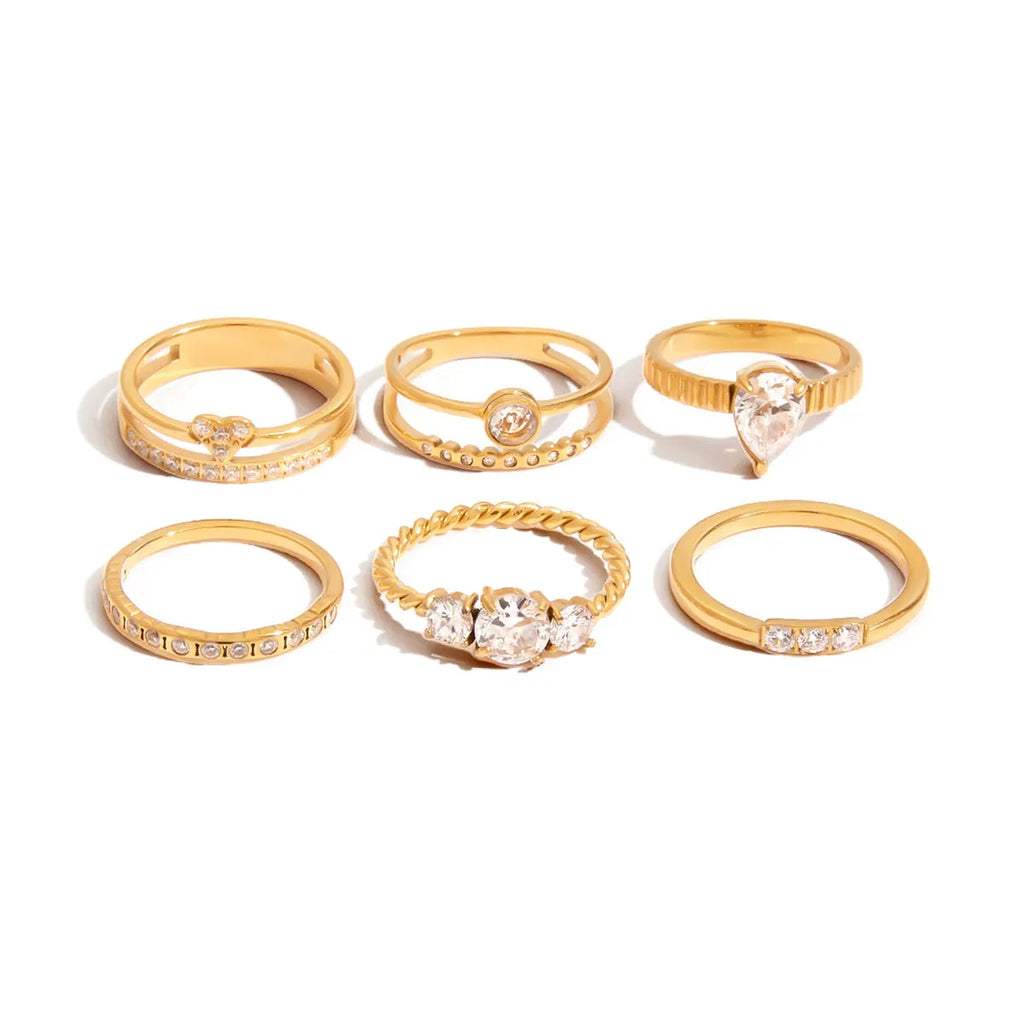 Stainless steel geometric zircon ring in European and American style, available in multiple colours and sizes No 6 to No 8