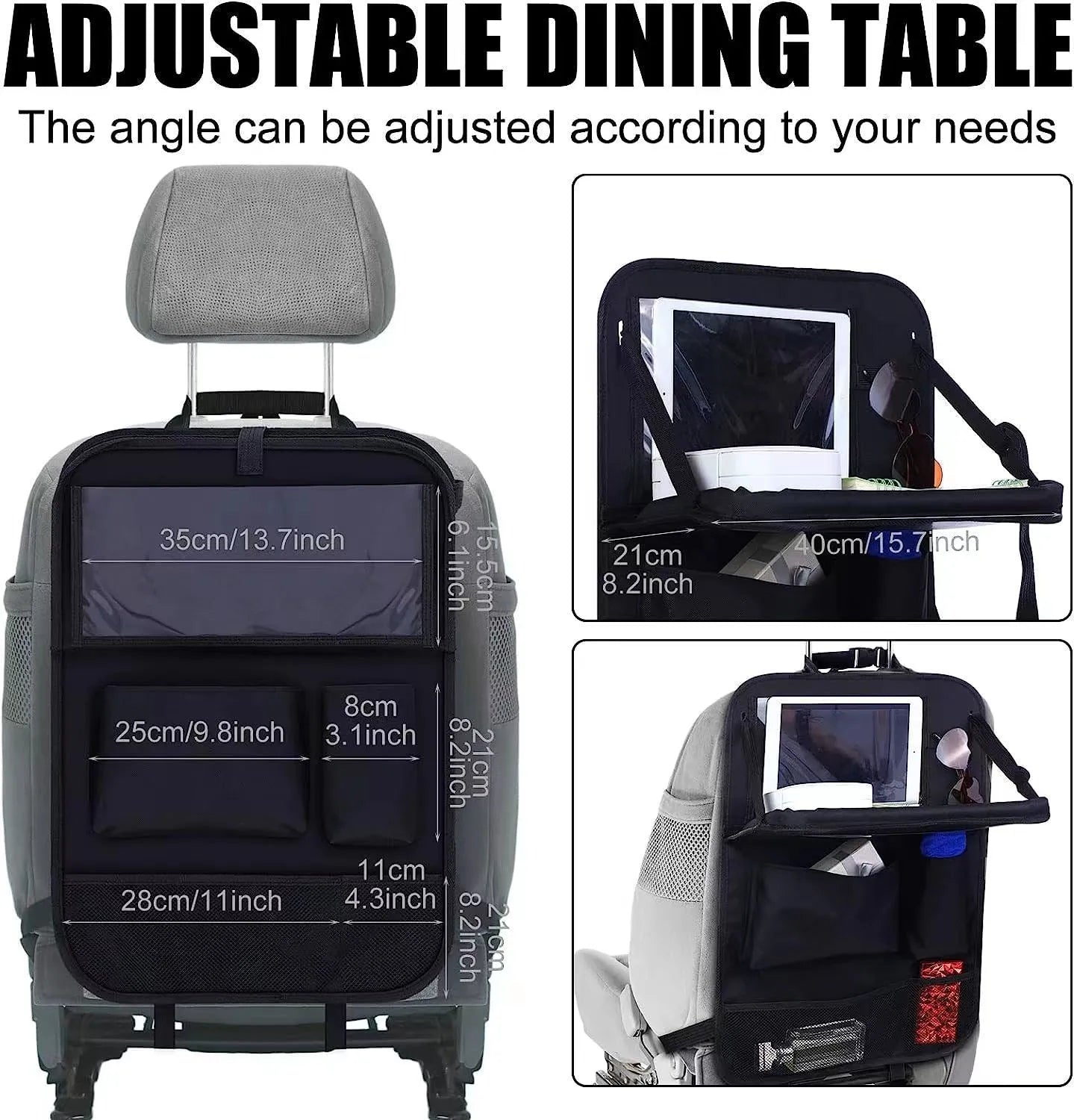 Black Oxford cloth car seat back storage bag for organising buggy accessories and baby essentials