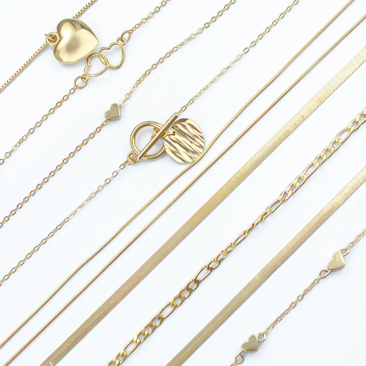 Women's gold necklace set with 10 alloy pendants on adjustable snake bone chain