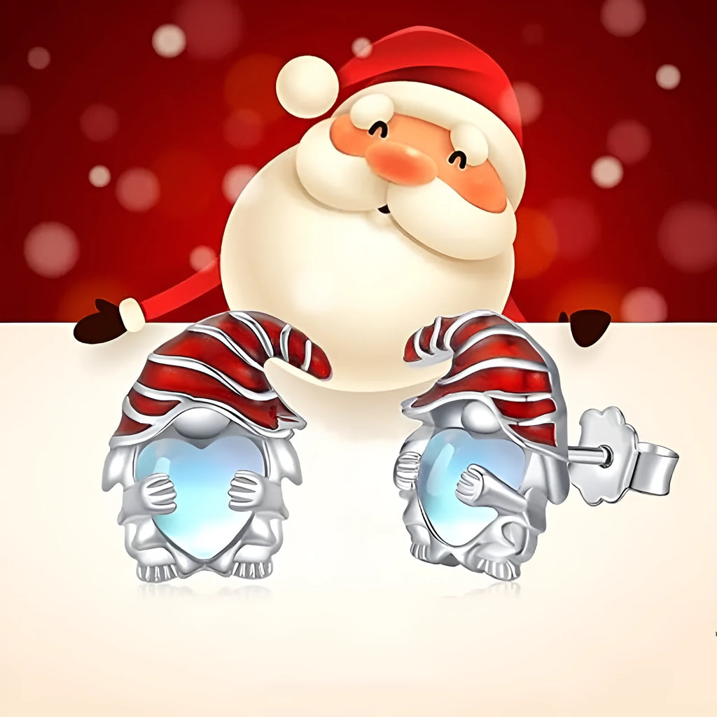 Women's heart-shaped Santa Claus earrings in electroplated white gold colour