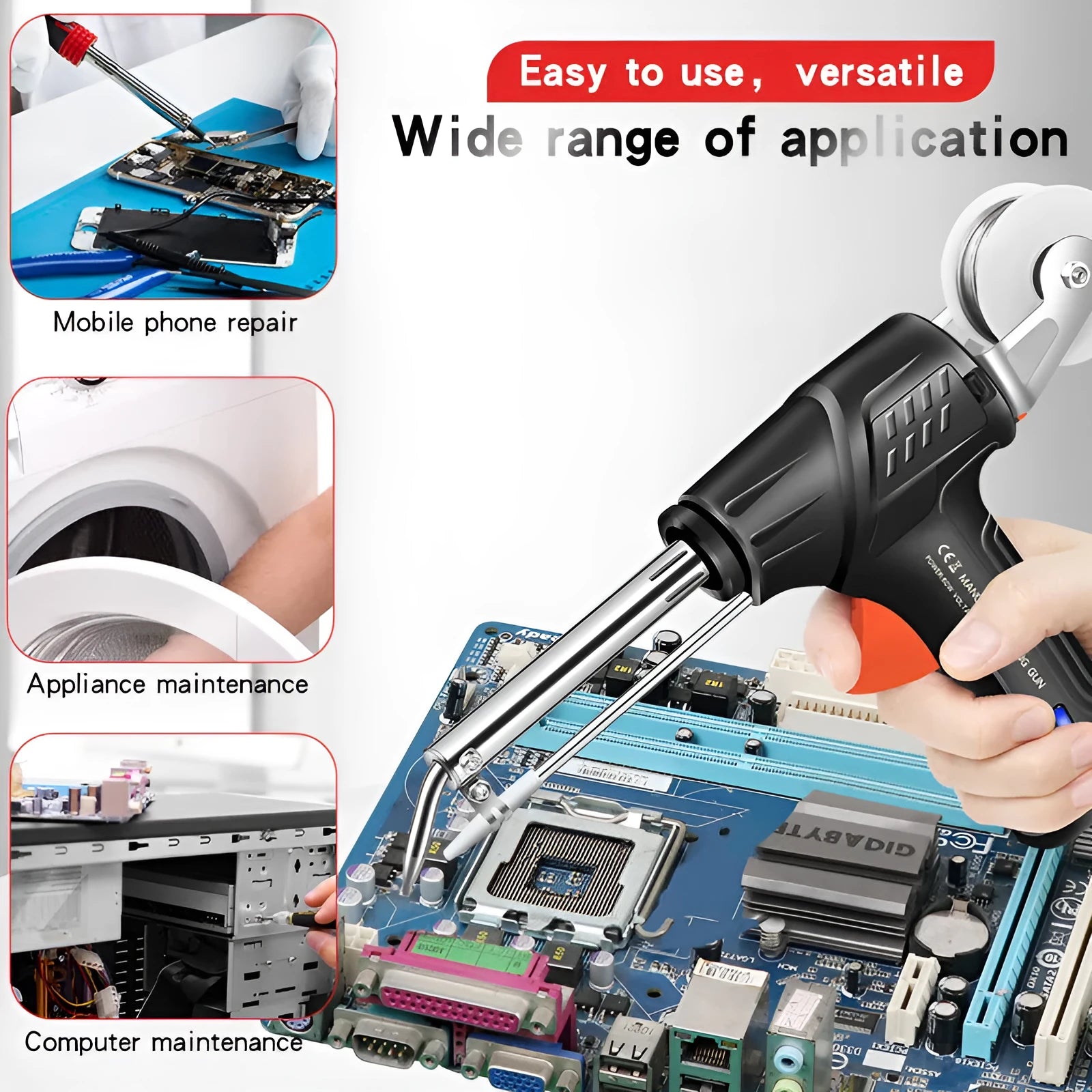 Black G102 outer soldering gun kit with integrated light, alloy body, on stand.