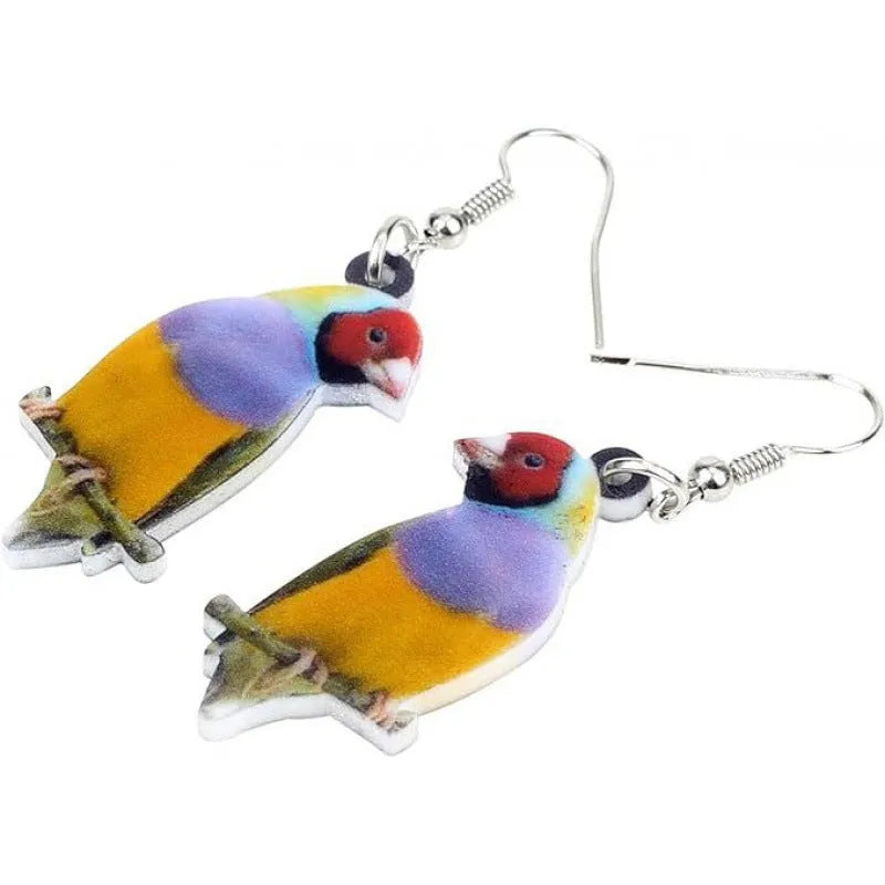 Blue titmouse design acrylic pendant earrings with snake pattern and geometric elements
