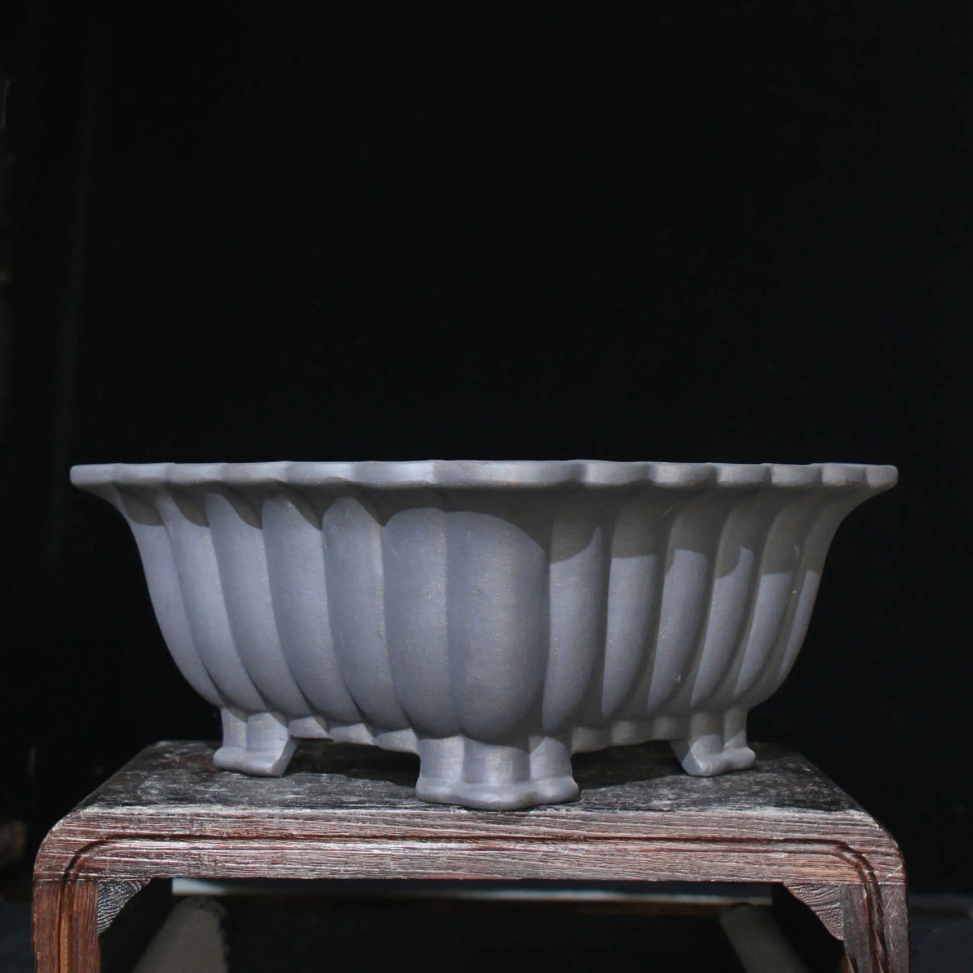 Square purple sand ceramic bonsai pot with 37cm inner diameter and classical warp device design