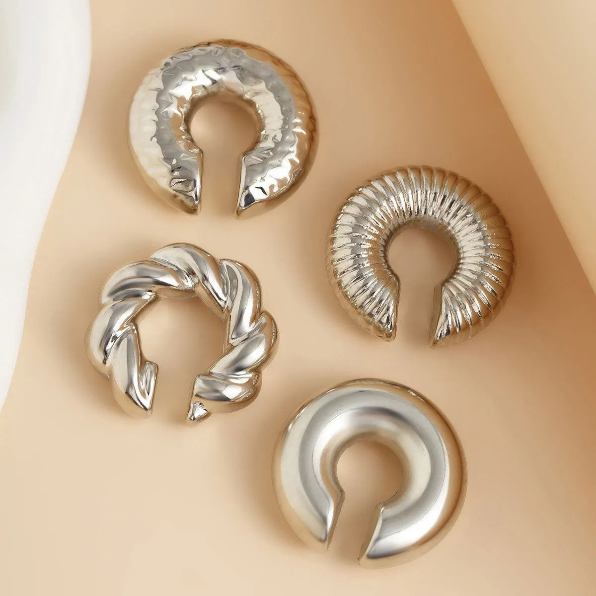 Geometric CCB ear clip set in gold or silver colours for women without pierced ear requirements