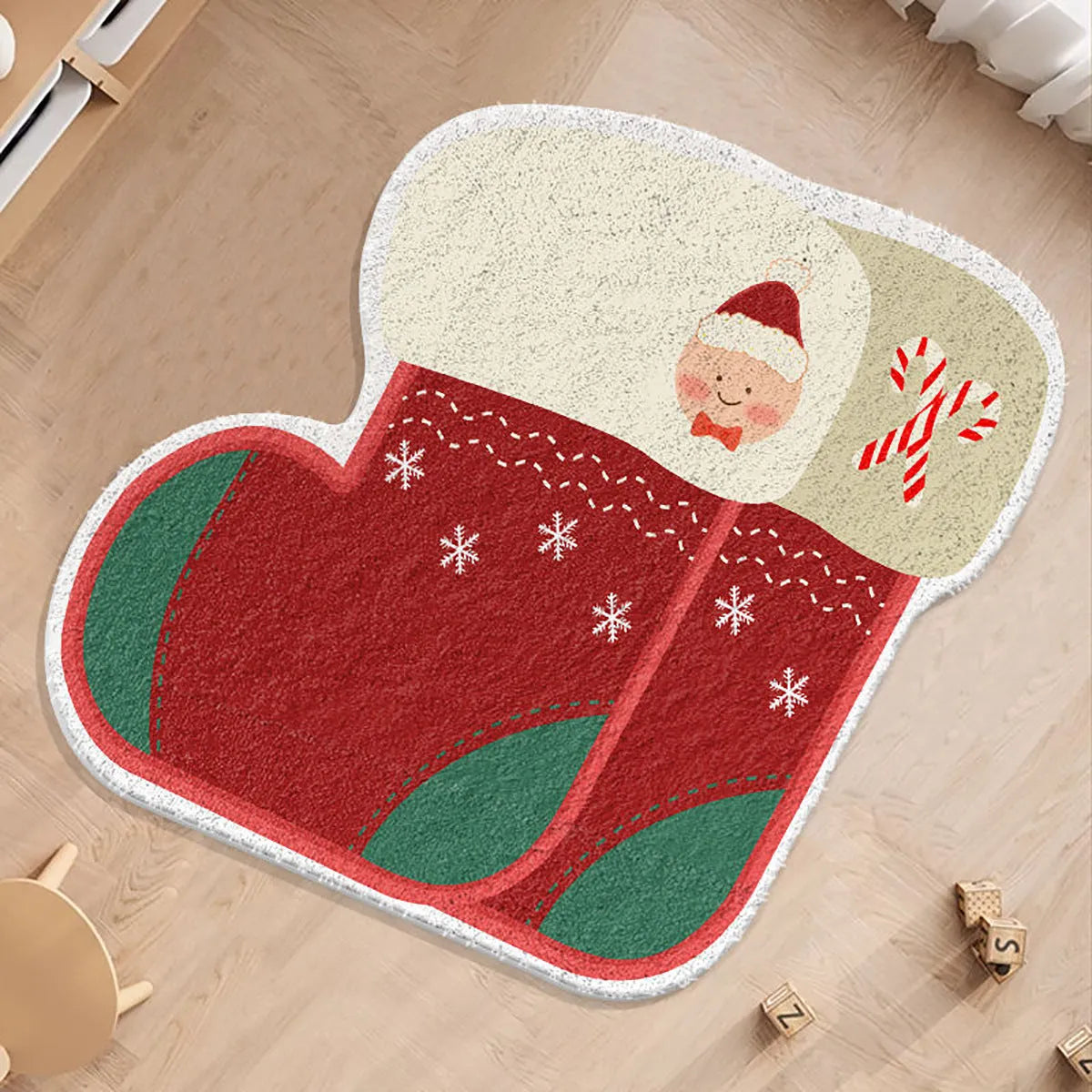 Round Christmas-themed floor mat with alien shape outline in cashmere-like finish