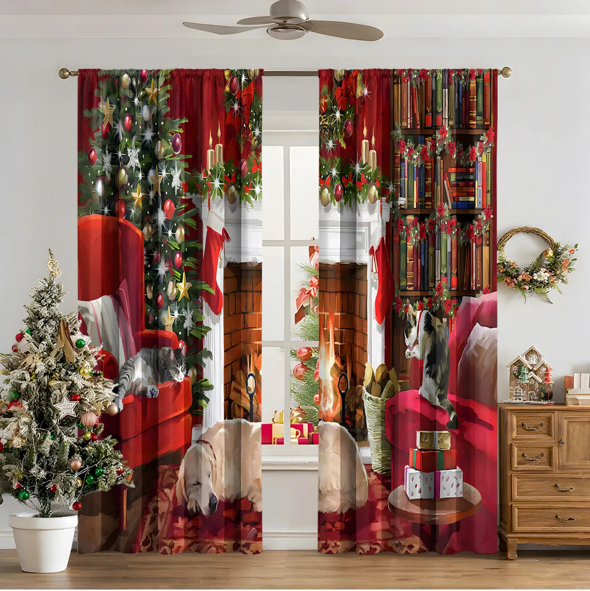 3D digital printed Christmas curtains in polyester with sunshade function and modern design