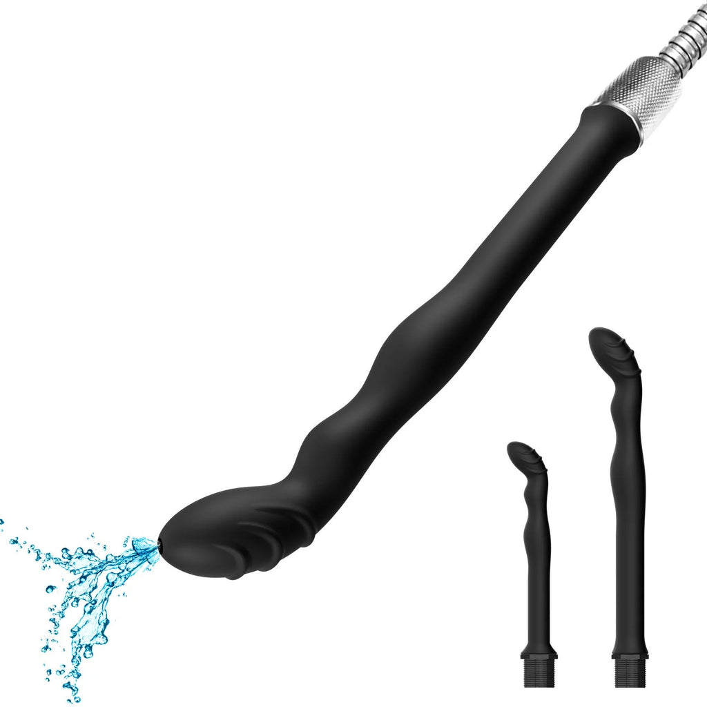Black silicone hosepipe flusher enema kit for cleaning and washing applications