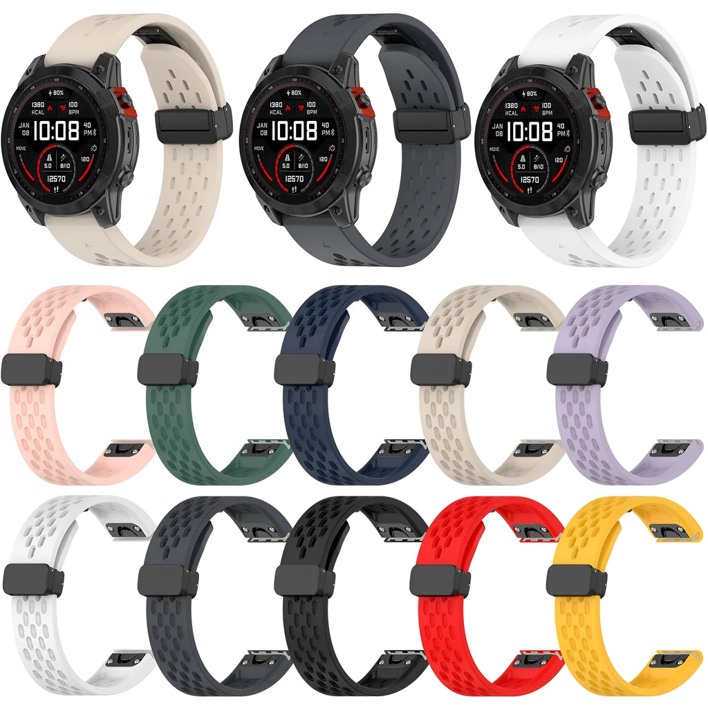 Quick release watch strap for Fenix 8 and Fenix 7 Pro in multiple colour options showing porous design.