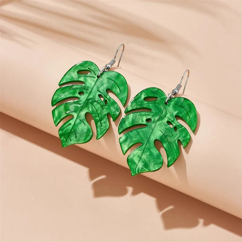 Acrylic drop earrings with coconut and jackfruit designs on alloy hooks in summer colours