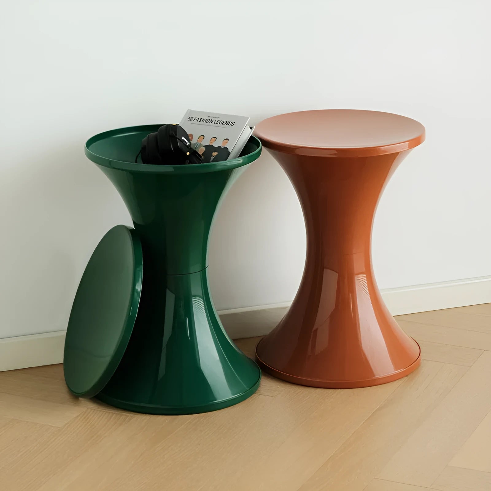 Plastic hourglass-shaped shoe changing stool in selected colour