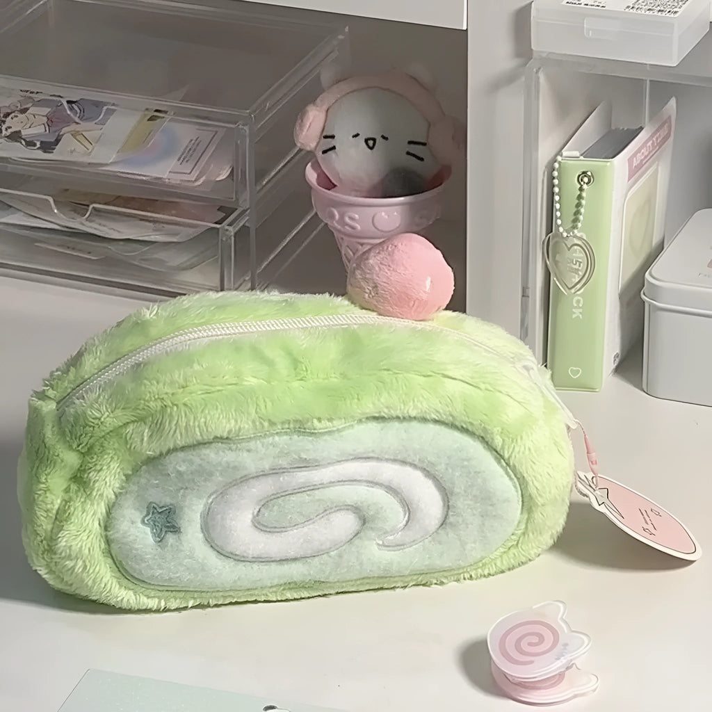 Velvet Swiss roll cake design pencil case for stationery storage