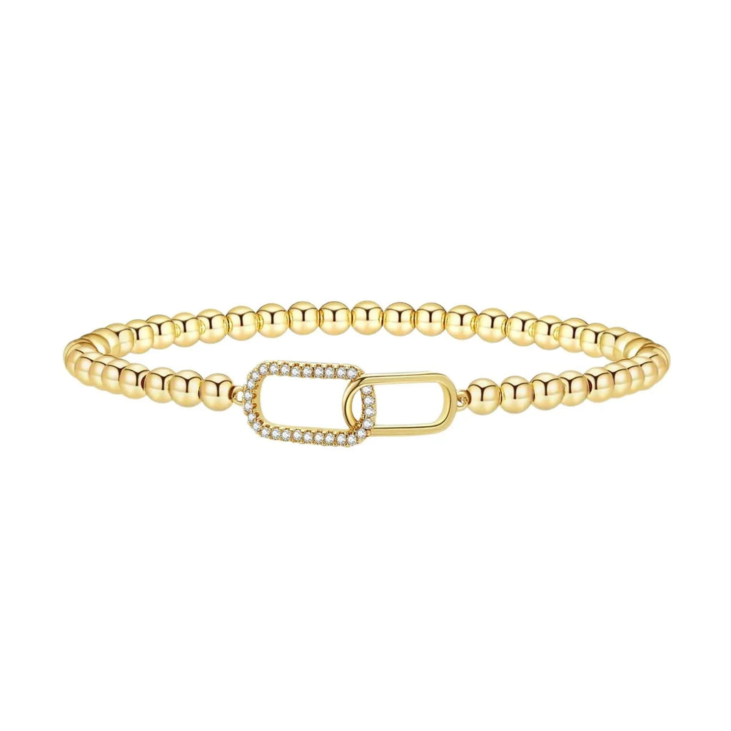 Adjustable stainless steel beaded bracelet with geometric round beads and sliding clasp