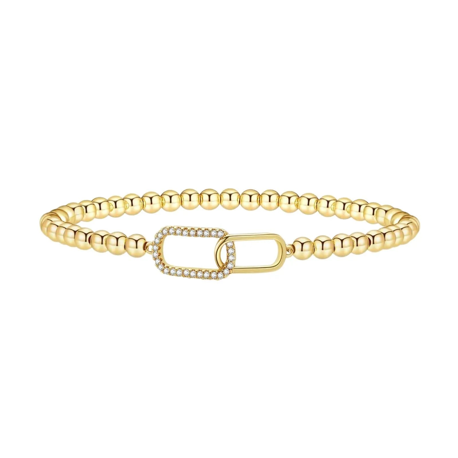 Adjustable stainless steel beaded bracelet with geometric round beads and sliding clasp