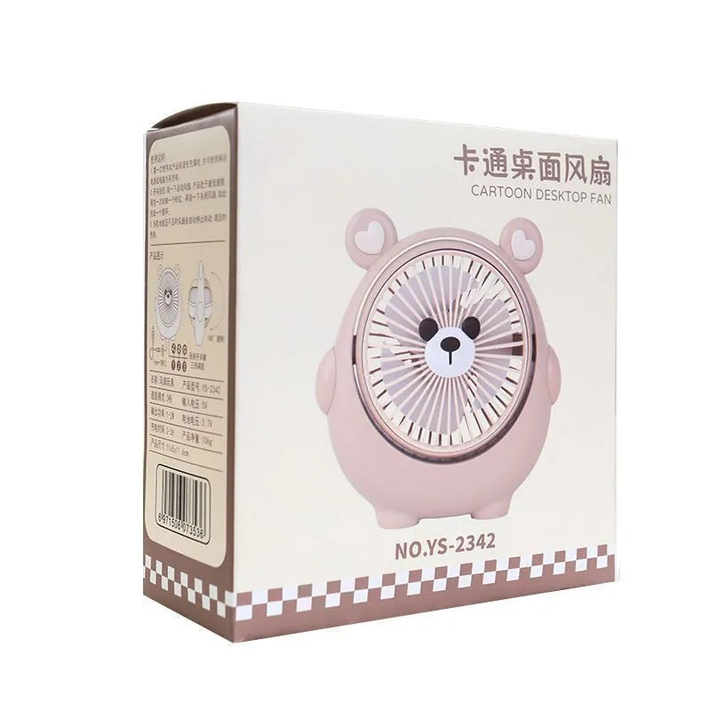 Cute dog-themed USB desktop fan in choice of puppy and bear colours on a desk