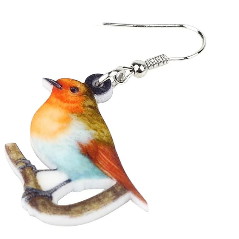 Blue titmouse design acrylic pendant earrings with snake pattern and geometric elements