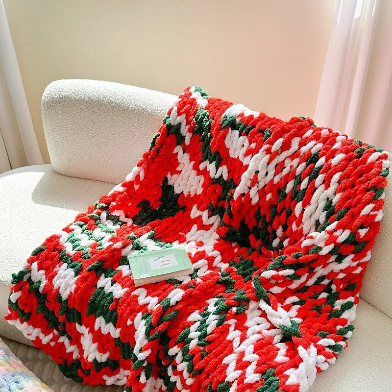Handmade striped chenille cover blanket in caramel mango colour measuring 130 by 170 centimetres