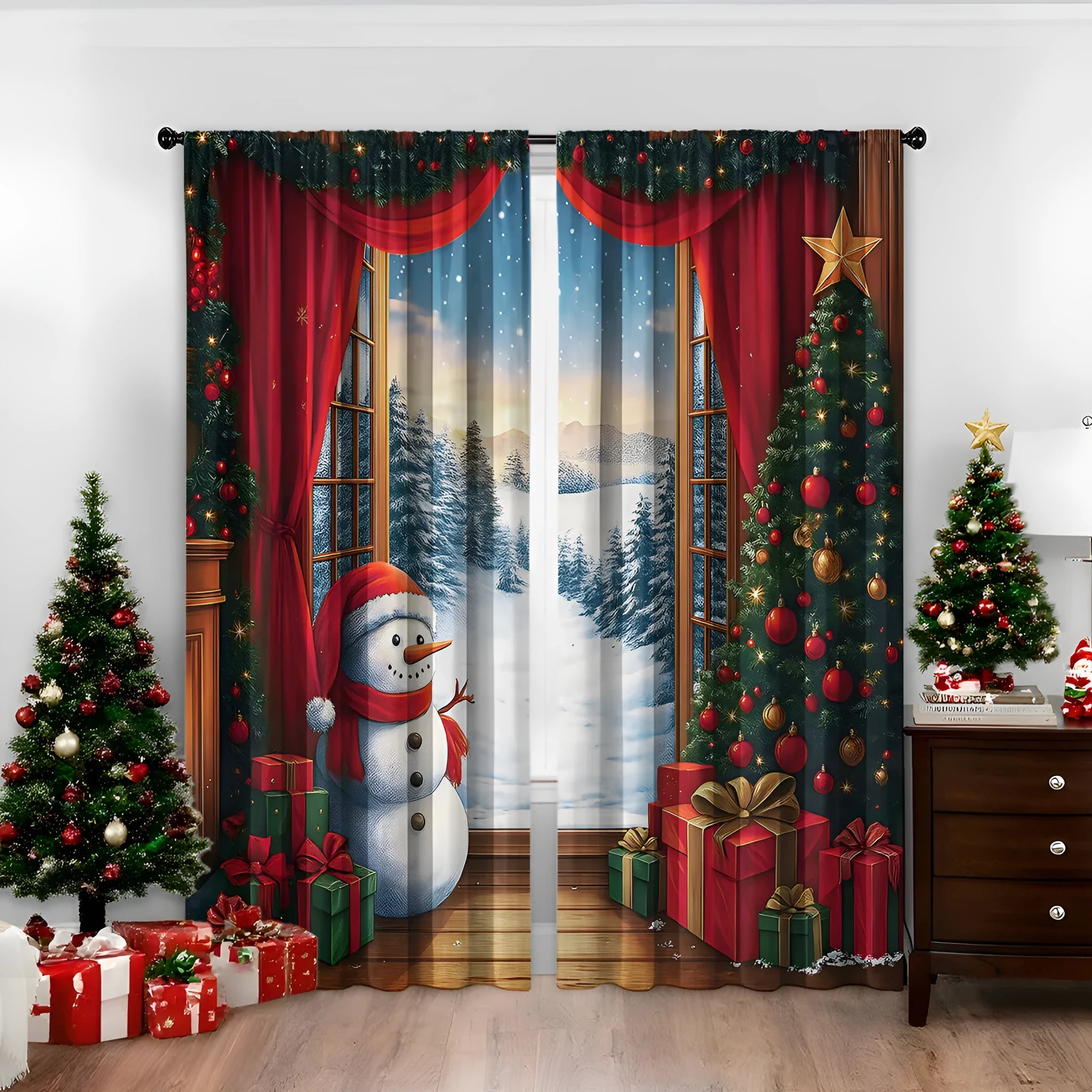 3D digital printed Christmas curtains in polyester with sunshade function and modern design