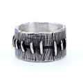 Titanium steel dark punk stitched ring with geometric U-shaped design, retro colour finish