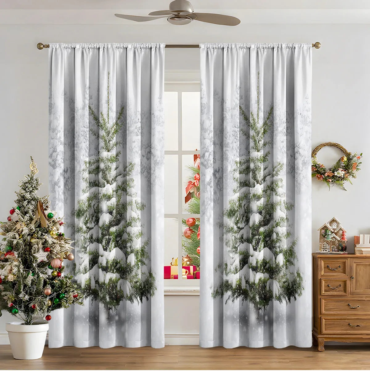 3D digital printed Christmas curtains in polyester with sunshade function and modern design