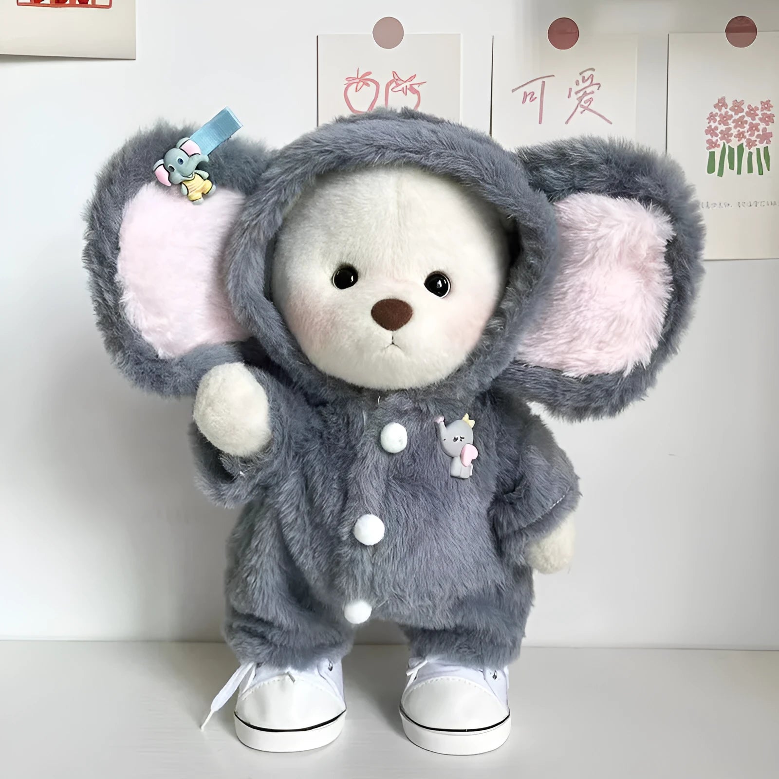 Grey plush elephant jumpsuit suit for 30cm tall bear doll clothing